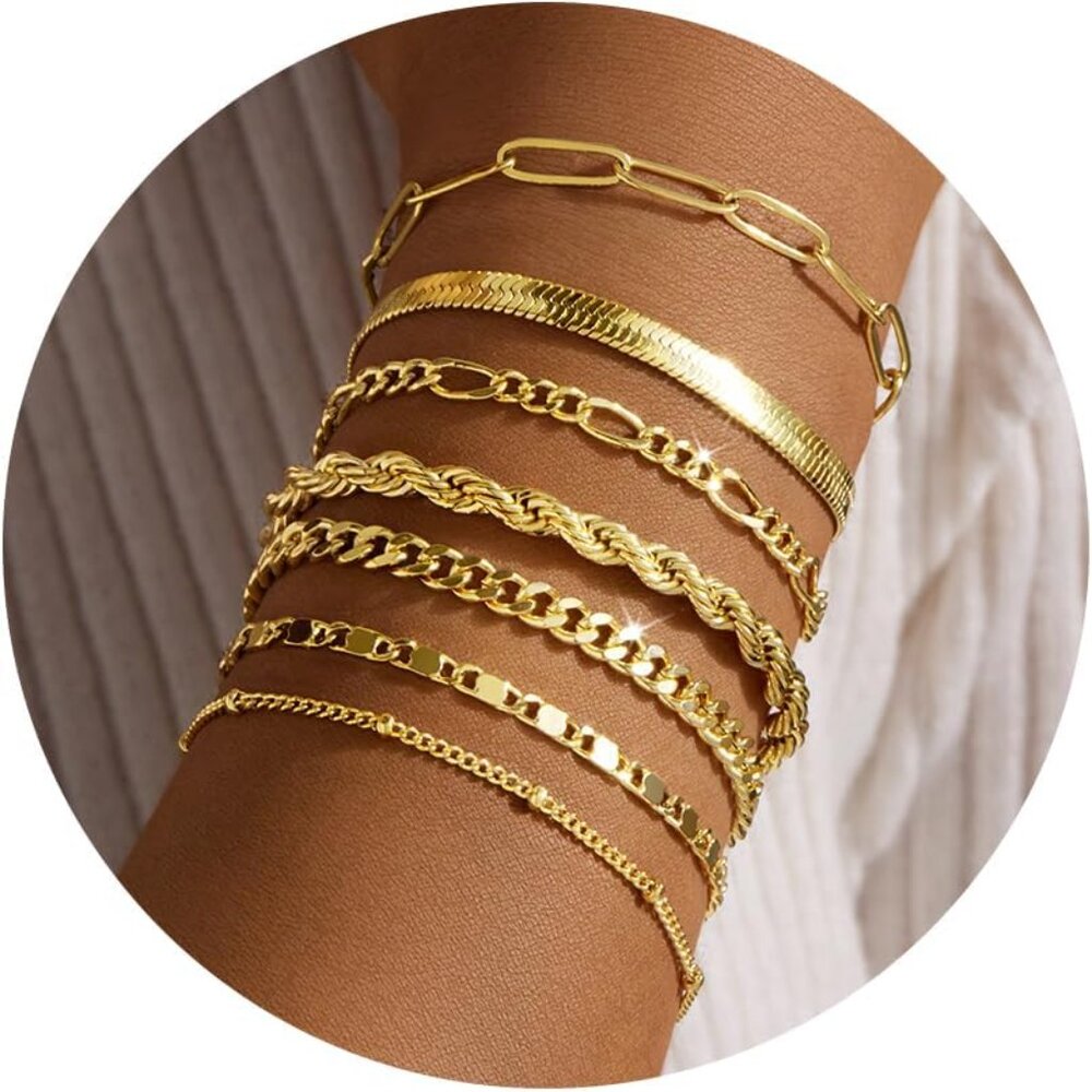 Gold Bracelets for Women 14K Real Gold Jewelry Sets for Women Cuban Link Papercl